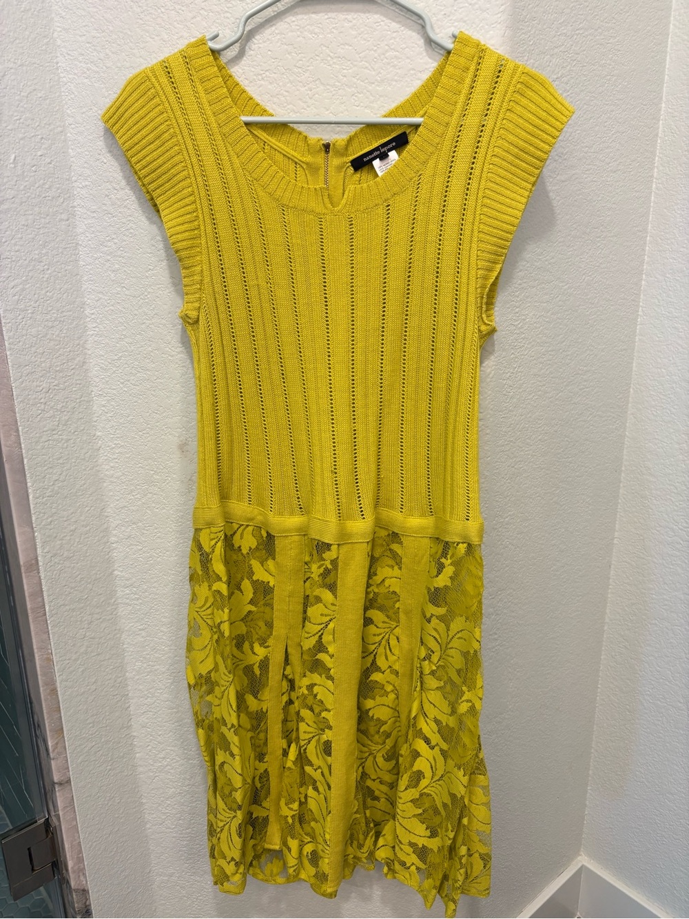 Nanette Lepore Yellow Knit & Lace Midi Dress